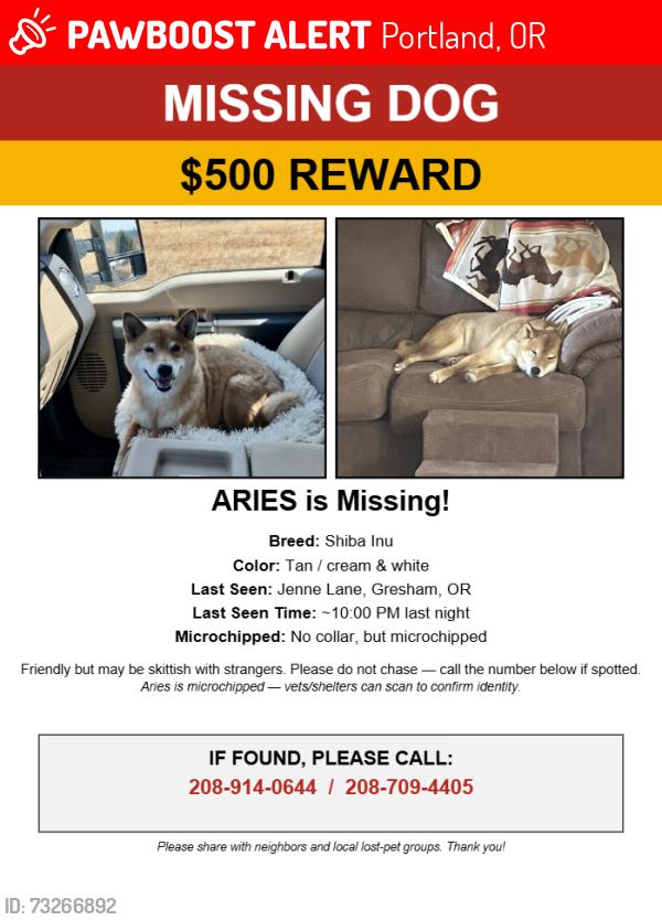 Lost Male Dog last seen Powell Butte and Springwater Corridor, Portland, OR 97236
