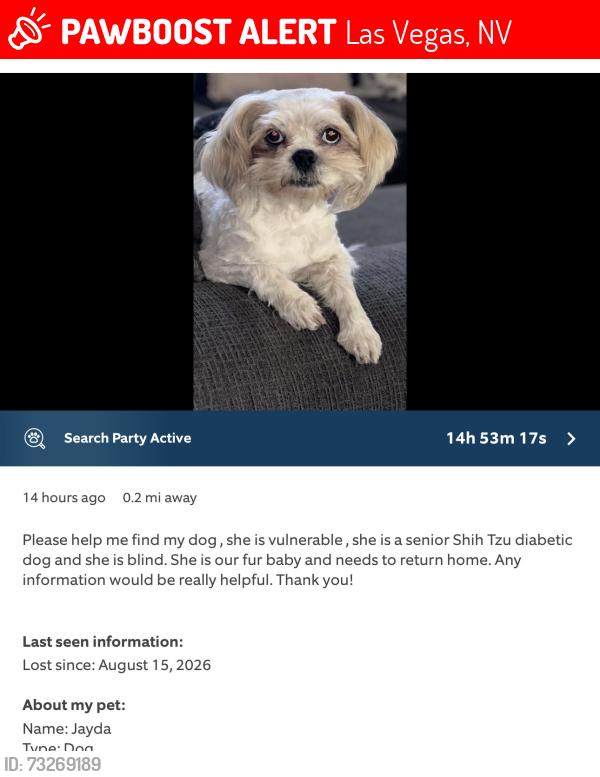 Lost Female Dog last seen Sahara and Sloan, Las Vegas, NV 89142