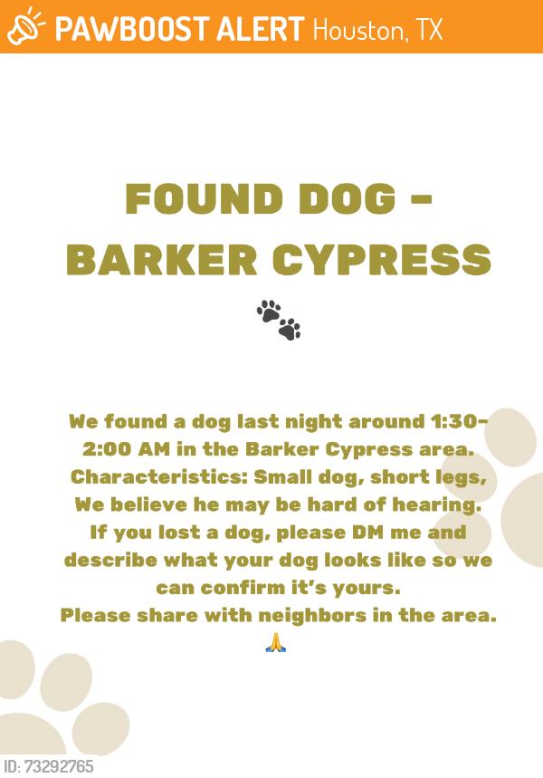 Found/Stray Female Dog last seen Barkercypress, Houston, TX 77095