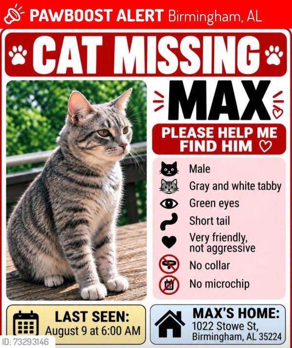 Lost Male Cat last seen Near stowe st birmingham al 35224, Birmingham, AL 35224