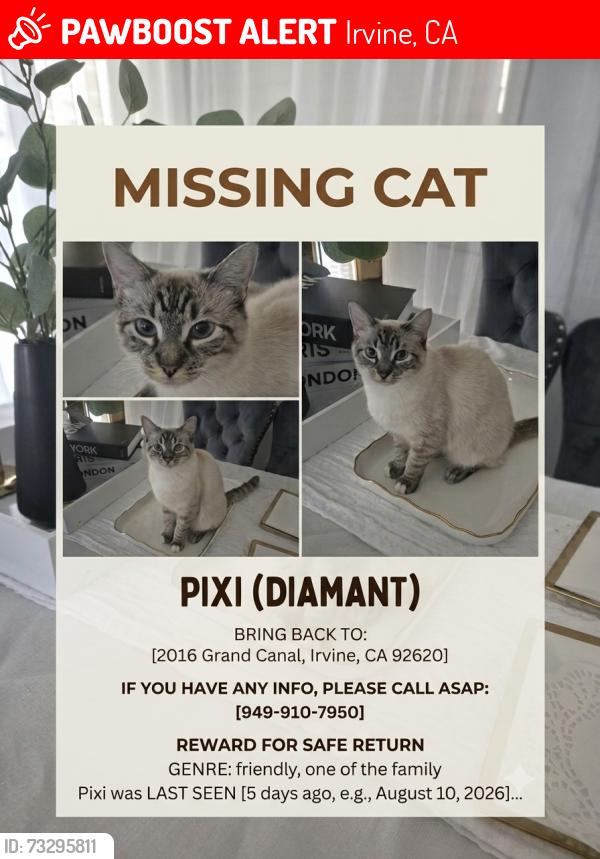 Lost Female Cat last seen Cypress, Irvine, CA 92618