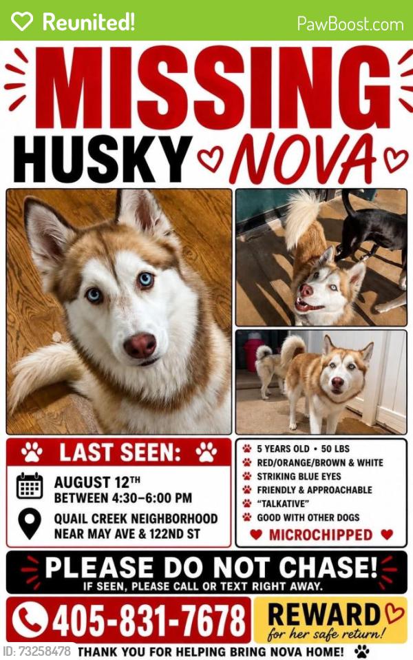 Reunited Female Dog last seen Blue Sage Road & NW 122nd, Oklahoma City, OK 73120