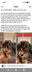 Lost Female Dog last seen Grove apmts, Spartanburg, SC 29301