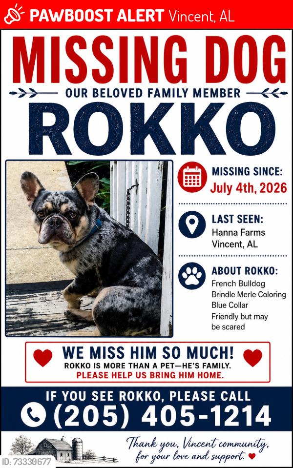 Lost Male Dog last seen Highway 231, Vincent, AL 35178