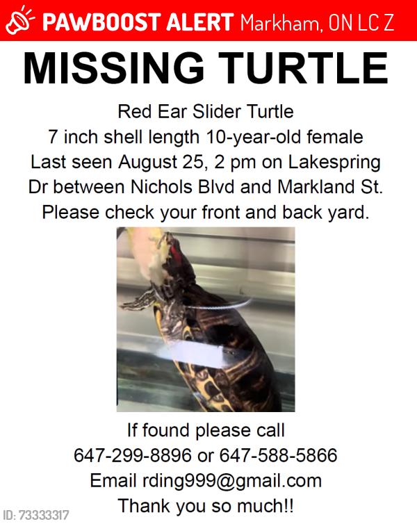 Lost Female Reptile last seen Lakespring Drive, Markland Street, Markham, ON L6C 2Z1