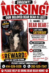 Lost Male Dog last seen Near white complex, Milwaukee, WI 53224