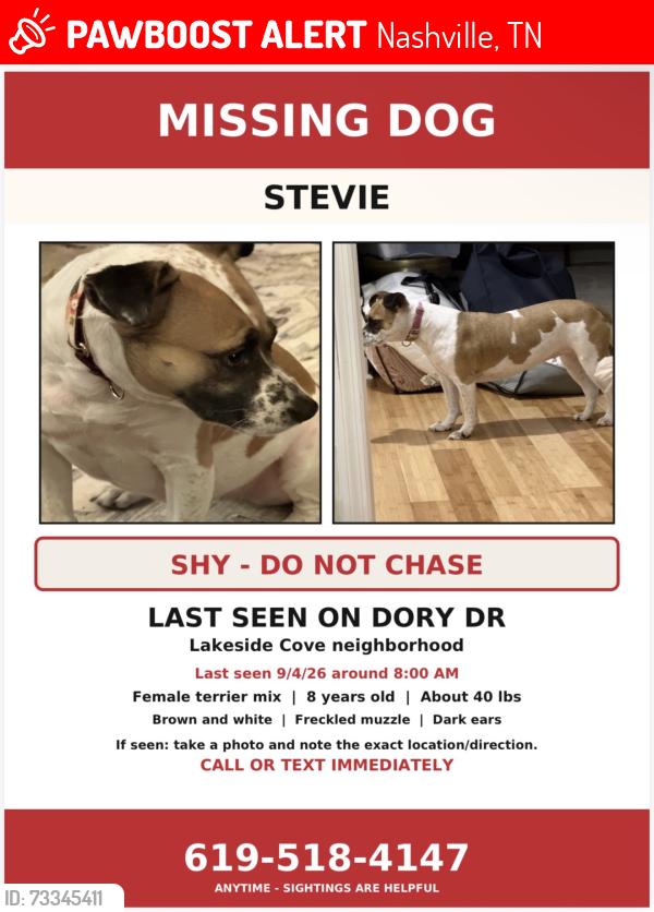 Lost Female Dog last seen Dory Dr, Nashville, TN 37013