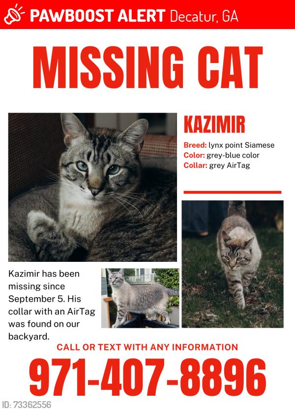 Lost Male Cat last seen Near Willivee Dr, Decatur, GA 30033
