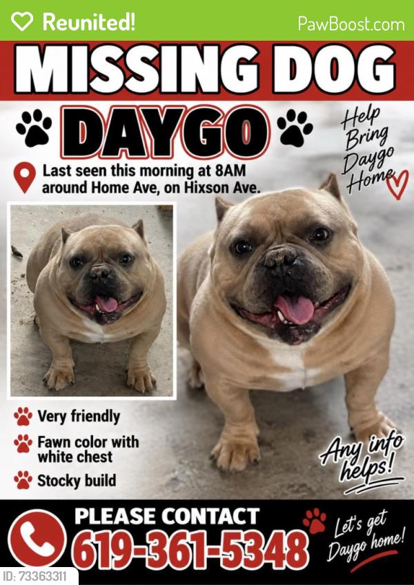 Reunited Male Dog last seen Hixson Ave, San Diego, CA 92105