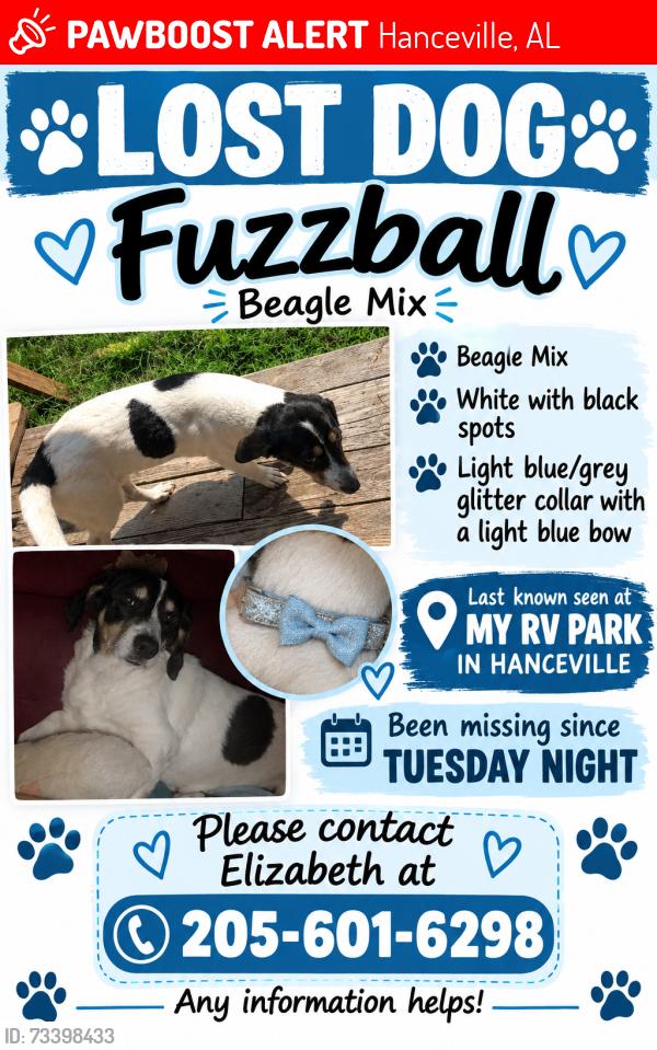 Lost Female Dog last seen My RV Park Hanceville, Hanceville, AL 35077