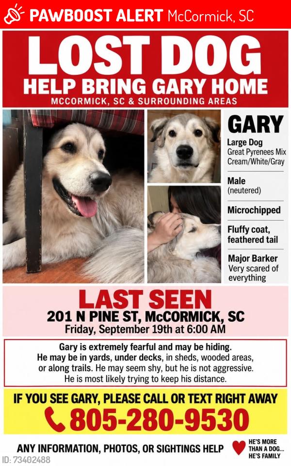 Lost Male Dog last seen Near north pine street McCormick sc, McCormick, SC 29835