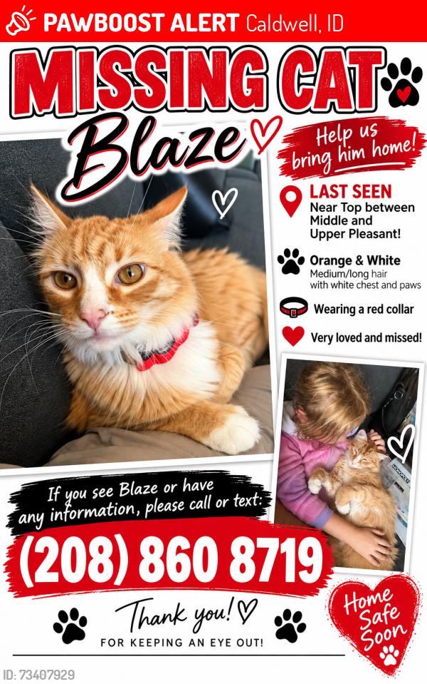 Lost Male Cat last seen Top and Middle, Caldwell, ID 83607