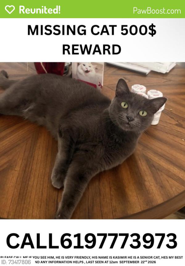 Reunited Male Cat last seen In the ally by A st and 25th st, San Diego, CA 92102
