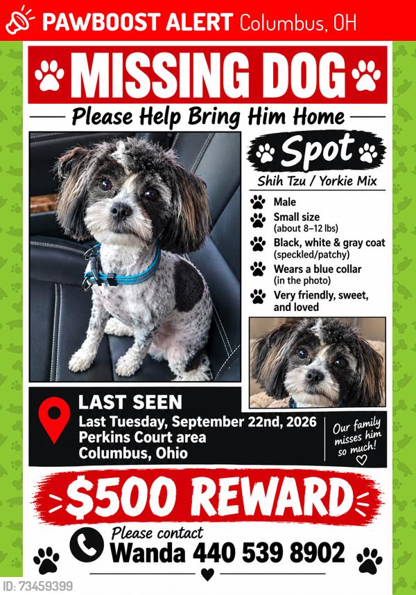 Lost Male Dog last seen Laurelwood st., Columbus, OH 43229