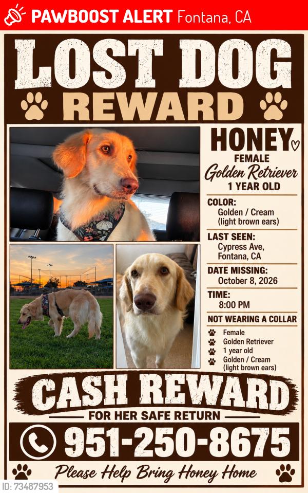 Lost Female Dog last seen Merrill & randall, Fontana, CA 92335