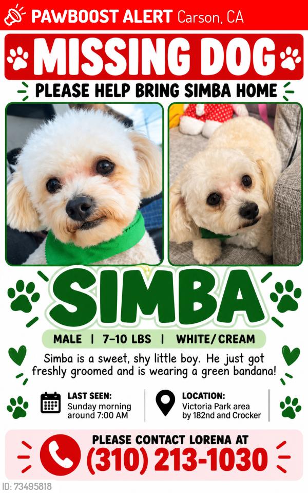 Lost Male Dog last seen 182nd street, Carson, CA 90746