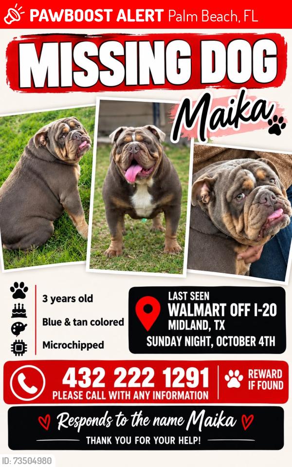 Lost Female Dog last seen Near south county rd 193, Palm Beach, FL 33480