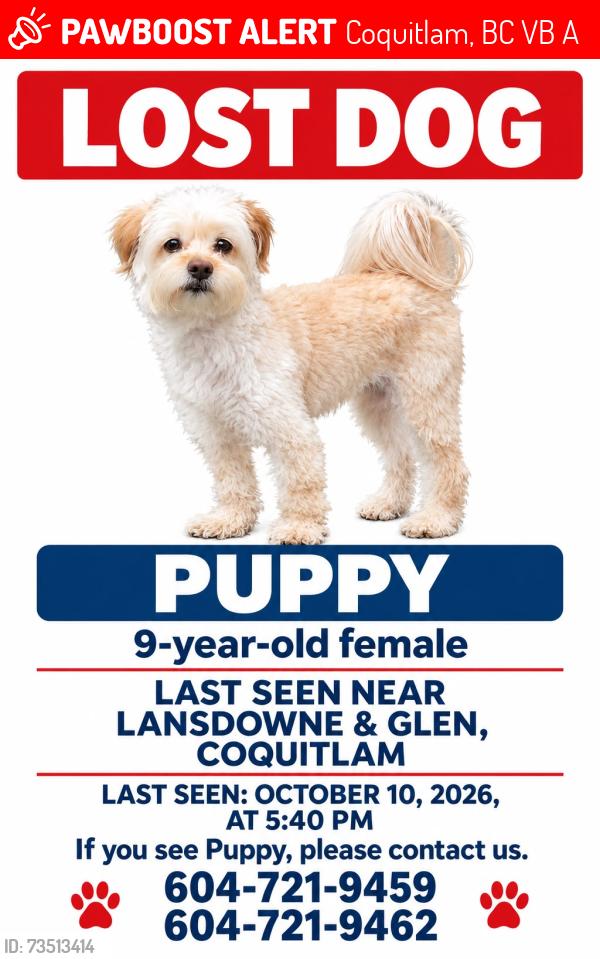 Lost Female Dog last seen Lands down, Glen. Gleneagle secondary school, Coquitlam, BC V3B 7A1