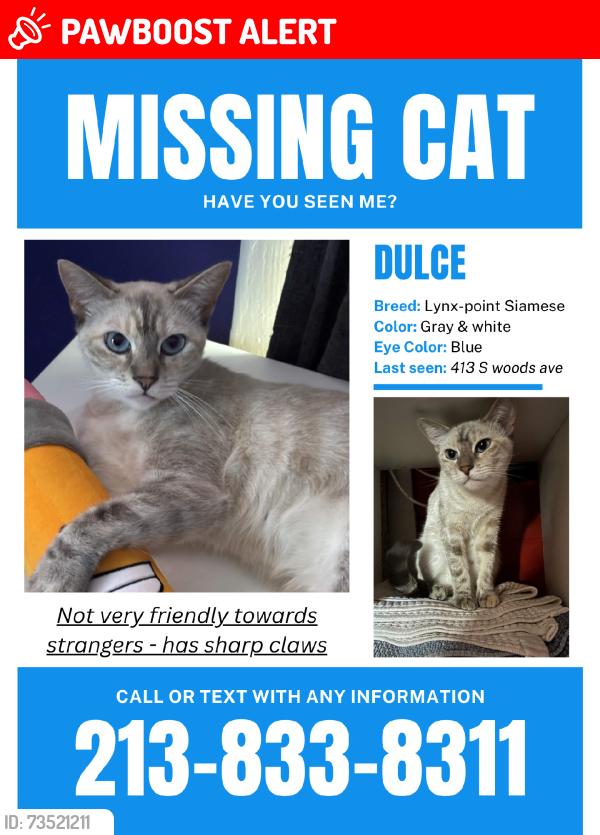 Lost Female Cat last seen Jame A. Garfield High School, East Los Angeles, CA 90022