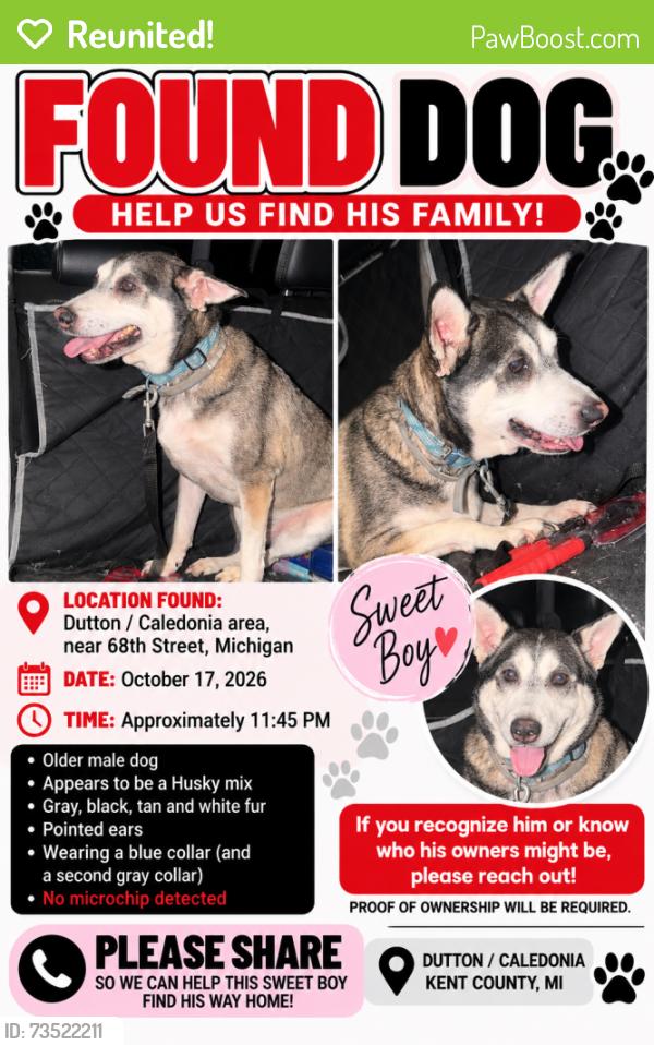 Reunited Male Dog last seen 68th St SE, Caledonia, MI, USA, Caledonia, MI 49316