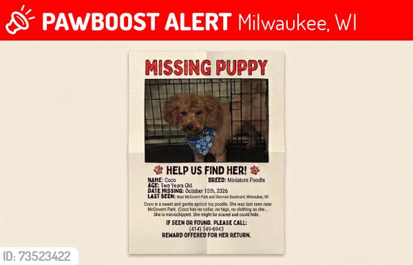 Lost Female Dog last seen Mcgovern Park, Milwaukee, WI 53209