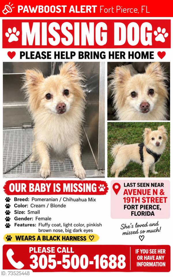 Lost Female Dog last seen Avenue N 19th street, Fort Pierce, FL 34947