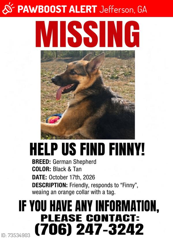Lost Male Dog last seen River Mist Subdivision, Jefferson, GA 30549