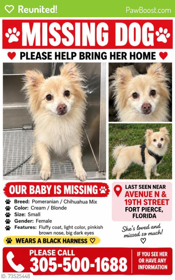 Reunited Female Dog last seen Avenue N 19th street, Fort Pierce, FL 34947