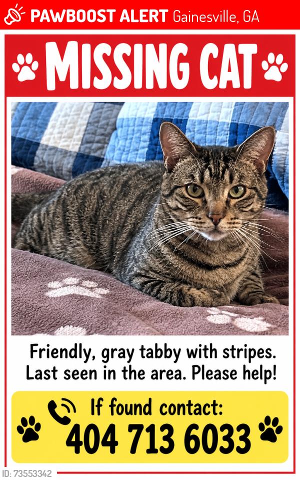 Lost Male Cat last seen Venture Dr. and Dawsonville Hwy, Gainesville, GA 30506