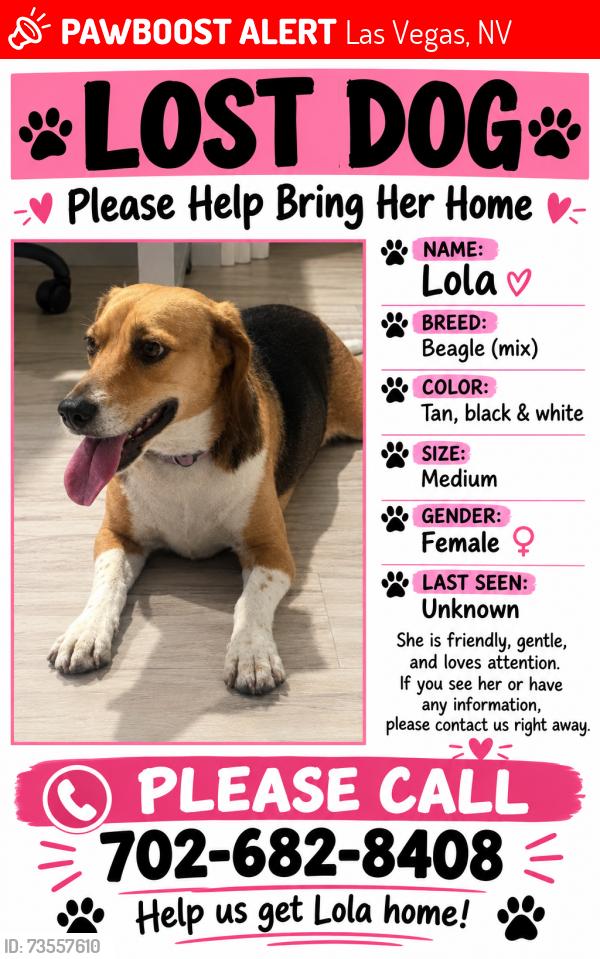 Lost Female Dog last seen Jones and grand Teton, Las Vegas, NV 89131